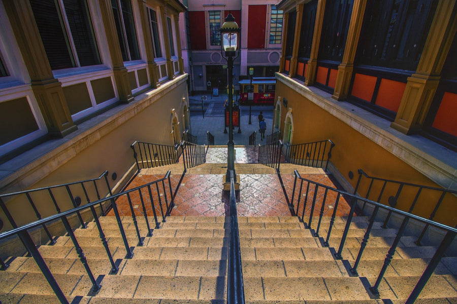 Looking down the steps. Photograph by Robin Mehdee.