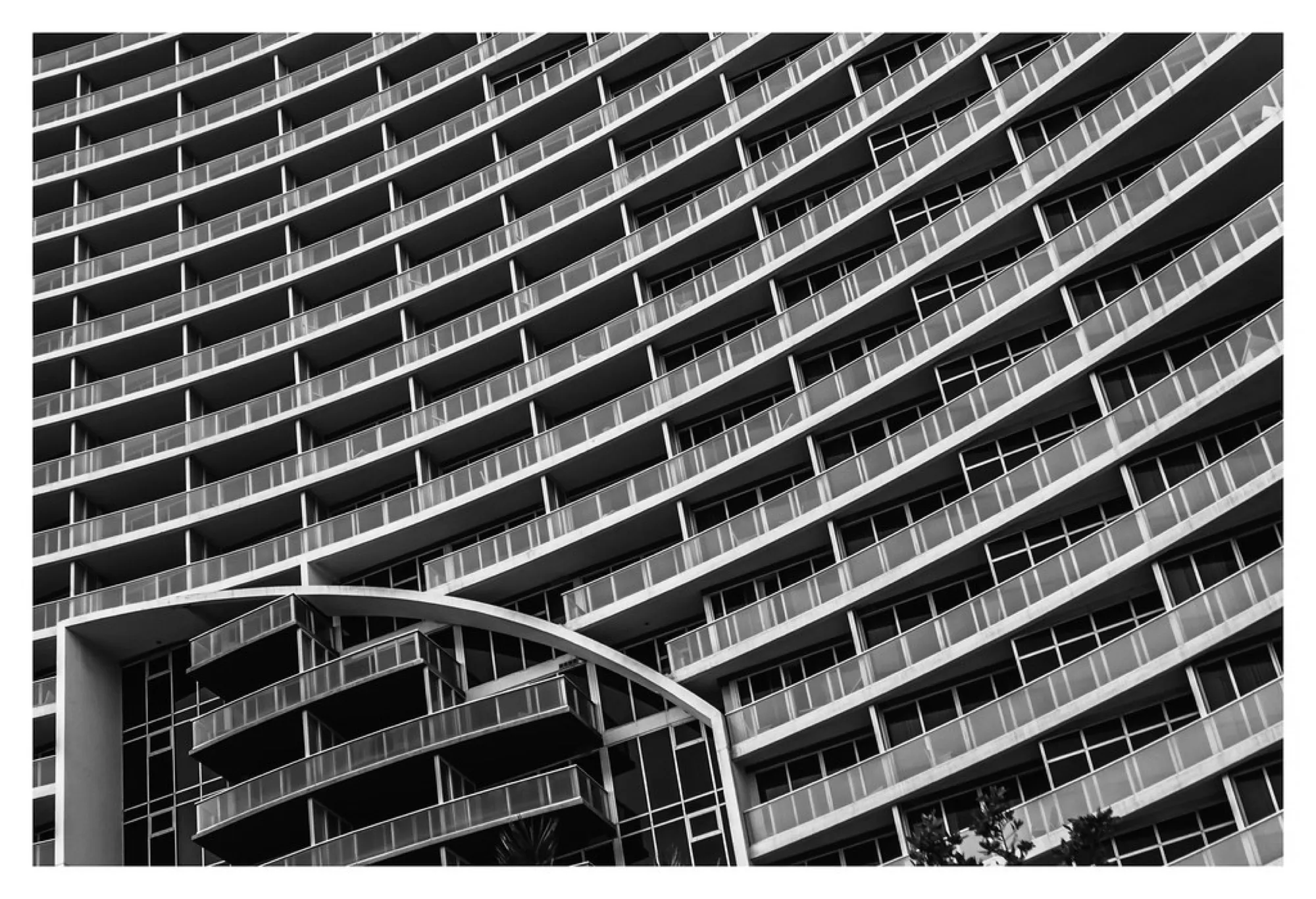 Balcony geometry in black and white. Misc photography, South Florida.