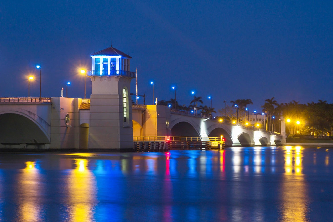 West Palm Beach bridge at dusk. Photograph by Robin Mehdee.