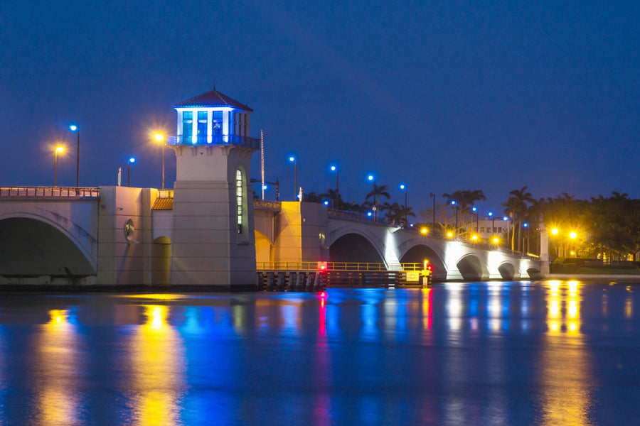 West Palm Beach bridge at dusk. Photograph by Robin Mehdee.