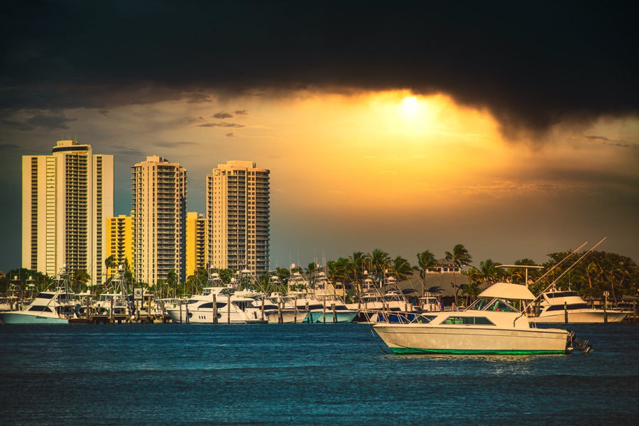Storm light over the marina. Photograph by Robin Mehdee.