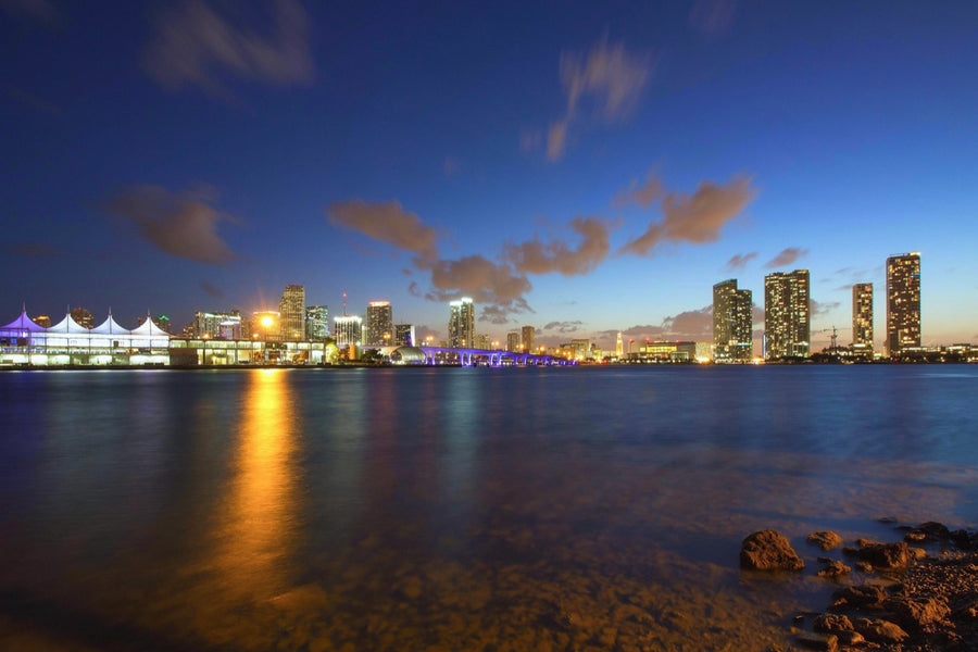 Miami skyline, blue hour. Photograph by Robin Mehdee.